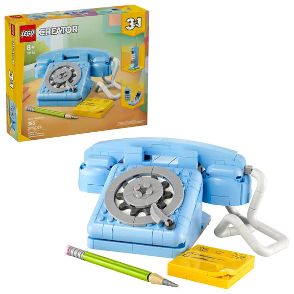 LEGO Creator 3en1 Teléfono Retro 31174 - Teléfono años 60 de 383 piezas con disco giratorio, auricular móvil y cable flexible
