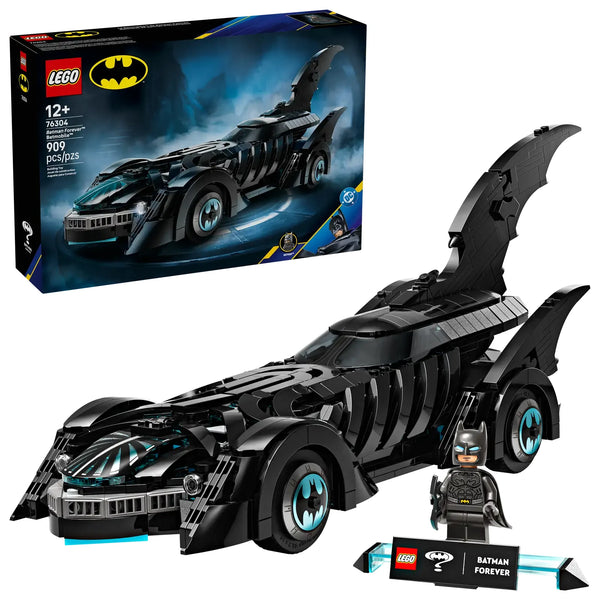 LEGO DC Batman Batmóvil de Batman Forever 76304 - Maqueta de 909 piezas con parabrisas moldeado, ruedas móviles y habitáculo que se abre
