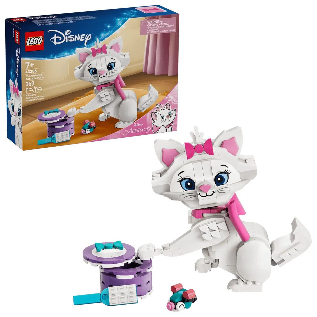Caja producto LEGO Disney Marie 43286 mostrando figura articulada y accesorios
