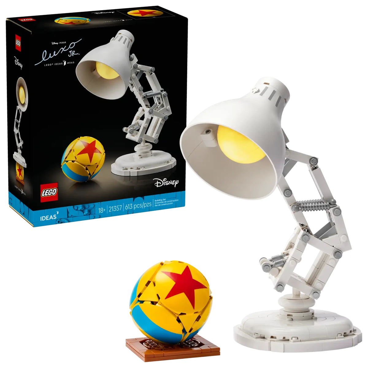 LEGO Ideas Luxo Jr. 21357 con lámpara articulada y pelota Pixar