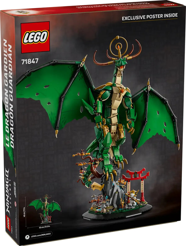 LEGO Dragón Guardián NINJAGO 71847 - Caja del set de construcción de 1650 piezas con dragón dorado articulado