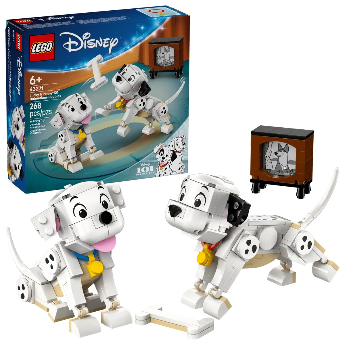 LEGO Disney 43271: Lucky y Penny sentados con expresión alegre