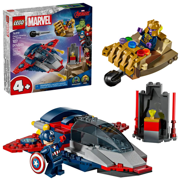 LEGO Marvel Capitán América vs. Thanos 76319 - Set de 107 piezas con Quinjet, nave Guantelete del Infinito y minifiguras de superhéroes
