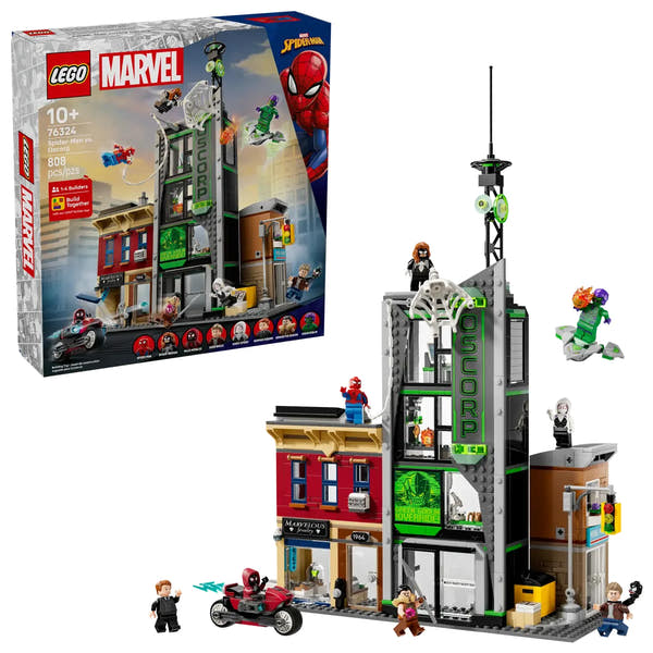 LEGO Marvel Spider-Man vs. Oscorp 76324 - Escena urbana de 808 piezas con 3 edificios, 8 minifiguras y vehículos incluidos

