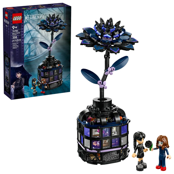 LEGO Miércoles Dalia Negra 76784 - Set decorativo de 358 piezas con jarrón-invernadero, dalia negra y minipersonajes incluidos
