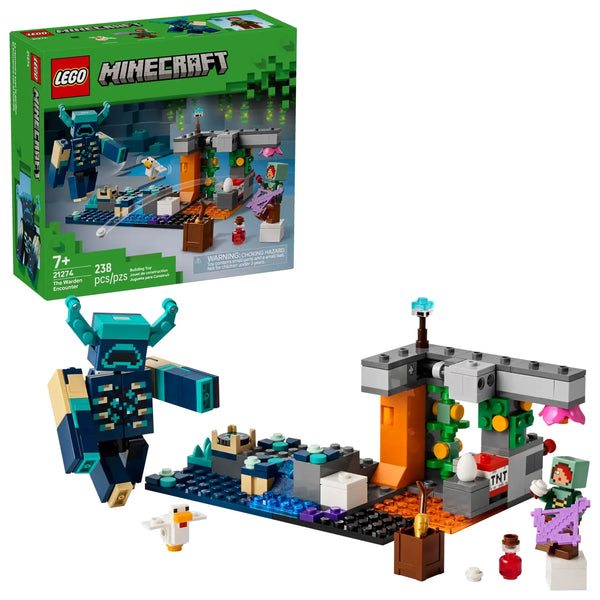 Set LEGO Minecraft 21274 El Encuentro con el Custodio con el bioma profundo, lava, agua y TNT.
