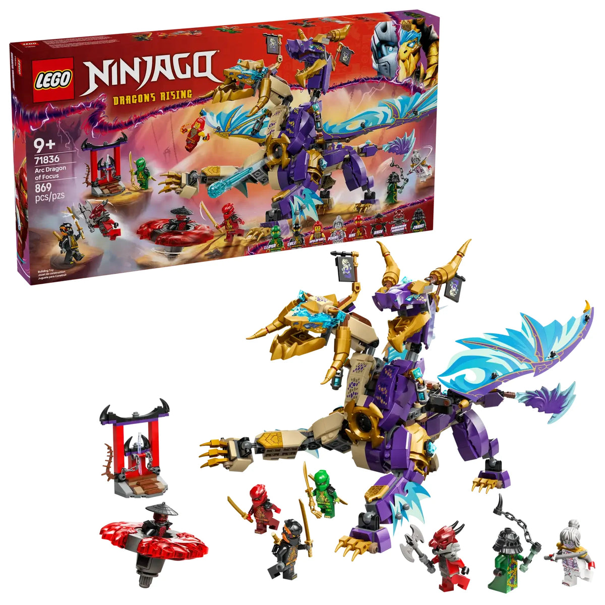 LEGO NINJAGO Dragón de la Concentración Arc 71836 con dragón de 2 cabezas articulado y 8 minifiguras ninja
