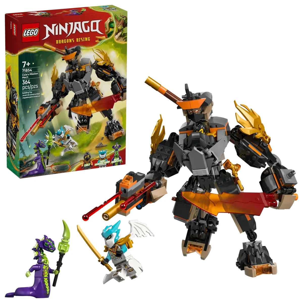 Set completo LEGO 71854 meca ninja lanzador dardos espada bastón
