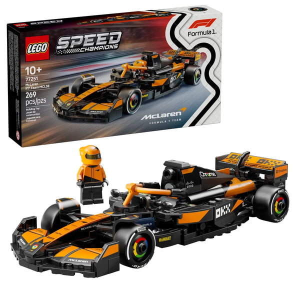 Set LEGO Speed Champions McLaren F1 Team MCL38 con caja oficial, coche montado y minifigura incluida, 269 piezas