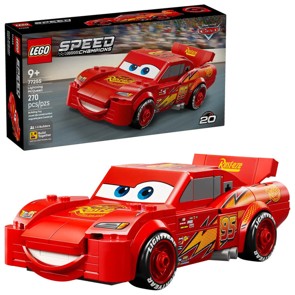 Set completo LEGO Speed Champions 77255 con caja negra 20 aniversario Cars y Rayo McQueen construido
