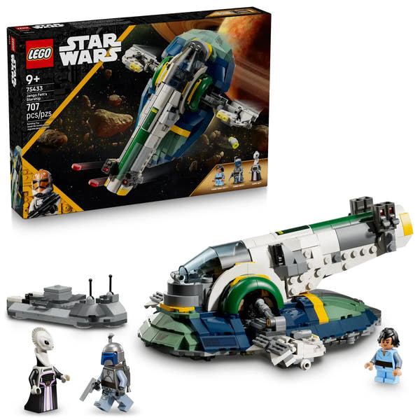 LEGO Star Wars 75433 Nave Estelar de Jango Fett - Comparativa caja y modelo construido de 707 piezas con 3 minifiguras

