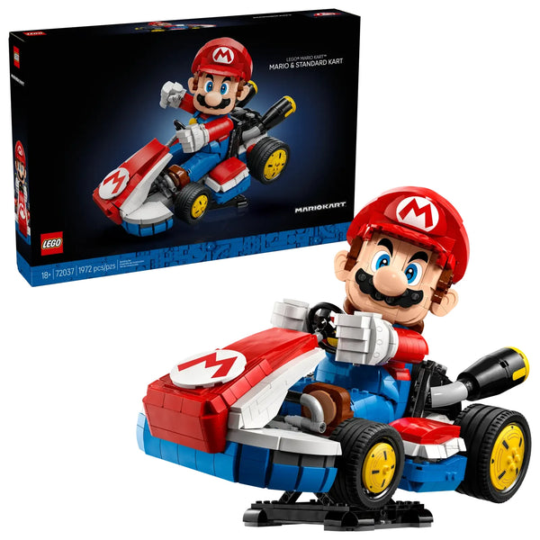 LEGO Super Mario Mario Kart 72037 con Mario articulado en Kart estándar y base dinámica para exposición
