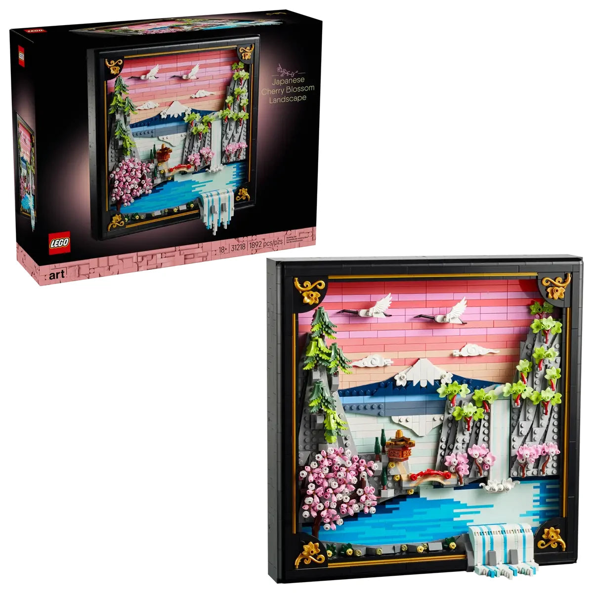 Caja trasera LEGO Art Paisaje Japonés Flores de Cerezo mostrando detalles