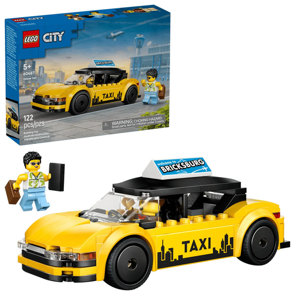 Taxi Amarillo LEGO City 60487 con maletero capó y techo extraíbles vista completa
