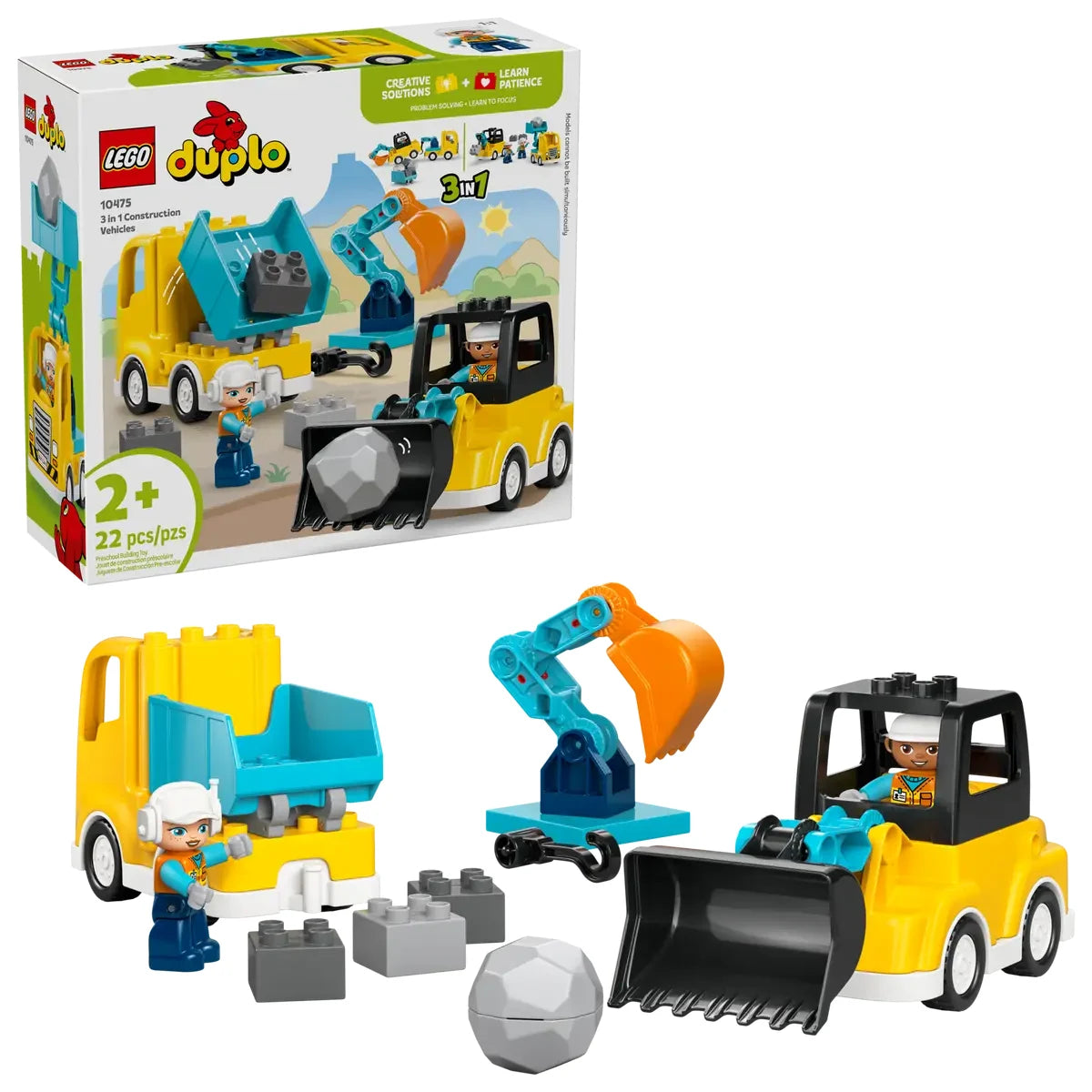 LEGO DUPLO 10475 Vehículos de Construcción 3 en 1 con excavadora, camión y grúa
