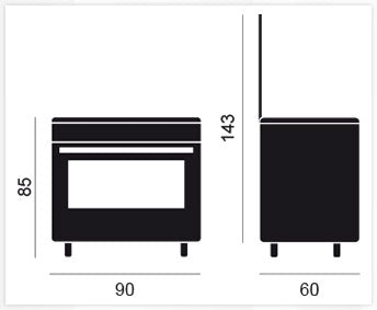 Medidas de la cocina Vitrokitchen CB9060I: 90 cm de ancho, 60 de fondo y 85 de alto