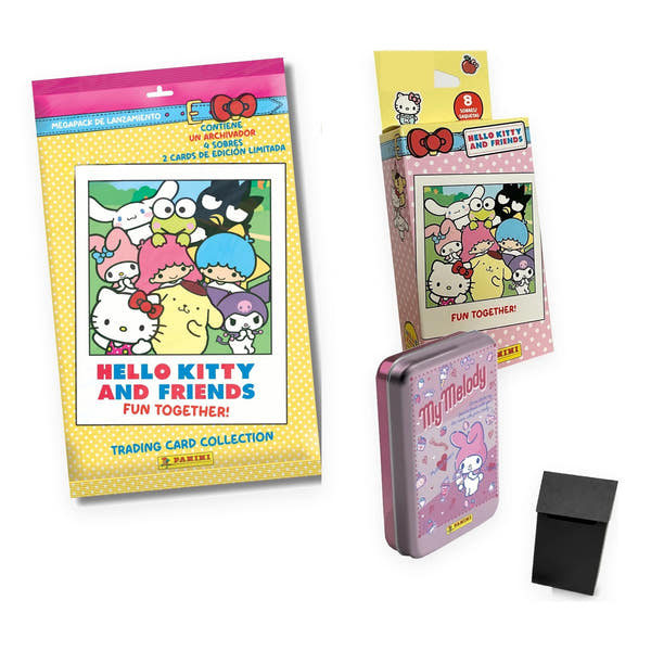 Pack Panini Hello Kitty and Friends Fun Together: Megapack con archivador, blíster de 8 sobres, Pocket Tin metálica y deck box rígida negra