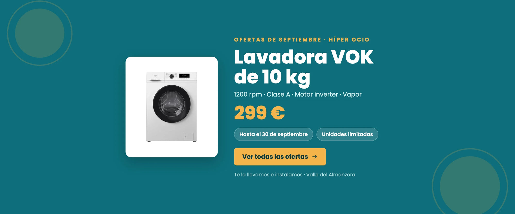 Lavadora VOK EVW-10BAW12PR de 10 kg por 299 € — ofertas de septiembre (es)
