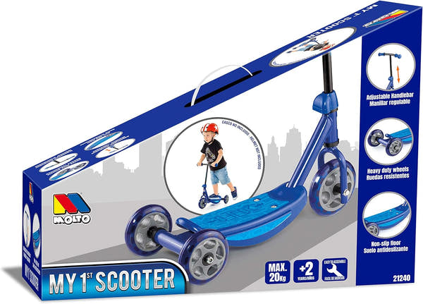 primer patinete azul Moltó para niños desde 2 años
