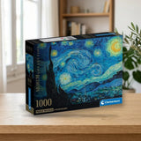 Puzzle 1000 Clementoni La Noche Estrellada (Van Gogh) (37065) sobre una mesa de madera