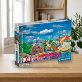 Puzzle 1000 Clementoni Park Güell, Barcelona (39954) sobre una mesa de madera