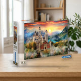 Puzzle 2000 Clementoni Castillo de Neuschwanstein (32559) sobre una mesa de madera