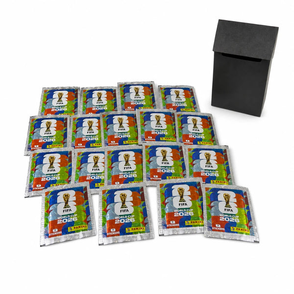 Pack Recarga 16 sobres Panini FIFA World Cup 2026 con Deck Box negra de regalo