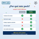 Infografía comparativa: sobres sueltos frente a pack Recarga con Deck Box
