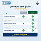 Infografía comparativa: sobres sueltos frente a pack Recarga con Deck Box