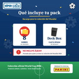 Infografía: qué incluye el pack – 8 sobres (56 cromos) y Deck Box de regalo