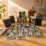 Sobres Panini World Cup 2026 y deck boxes sobre una mesa – foto real del material