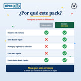 Infografía comparativa: sobres sueltos frente a pack Recarga con Deck Box