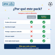 Infografía comparativa: sobres sueltos frente a pack Recarga con Deck Box