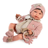 Antonio Juan Recién Nacida Pipa Paseo doll in pink cardigan and hat with dummy and teething rings