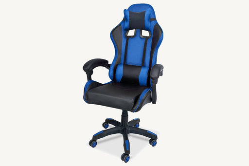 Silla gaming Phoenix Trophy cuero PU azul y negro con diseño ergonómico y reposabrazos ajustables
