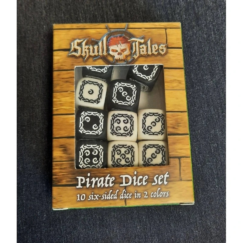 Set de 10 dados personalizados de Skull Tales en su caja