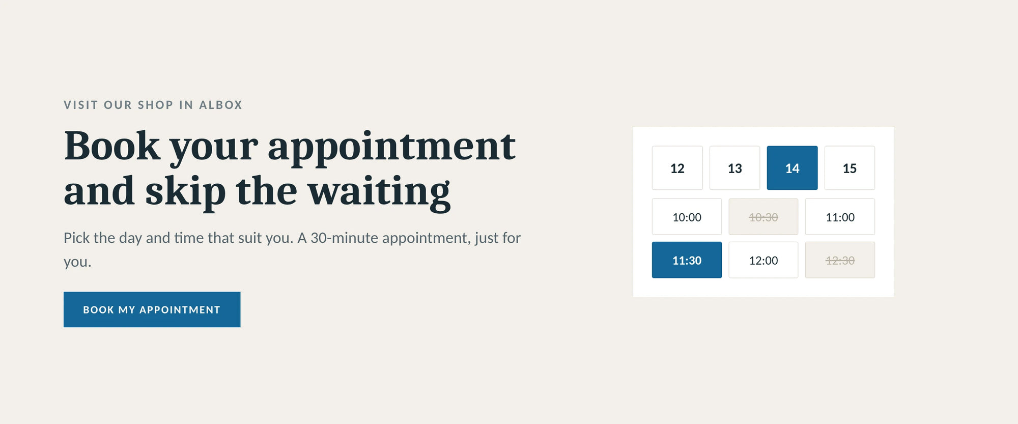 Book your appointment to visit the Híper Ocio shop in Albox. Pick a day and time, 30-minute slot.