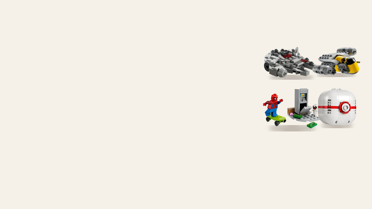 Sets LEGO montados: Halcón Milenario, Razor Crest, Spider-Man y Honor Ball, los sobres de regalo