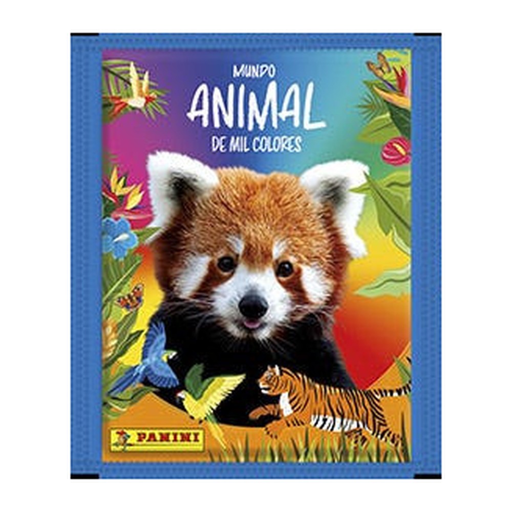 Sobre de cromos Panini Mundo Animal de Mil Colores con un panda rojo en la portada