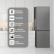Combi Svan SC185602ENFX en una cocina con sus características: No Frost, Multi Air Flow y control electrónico