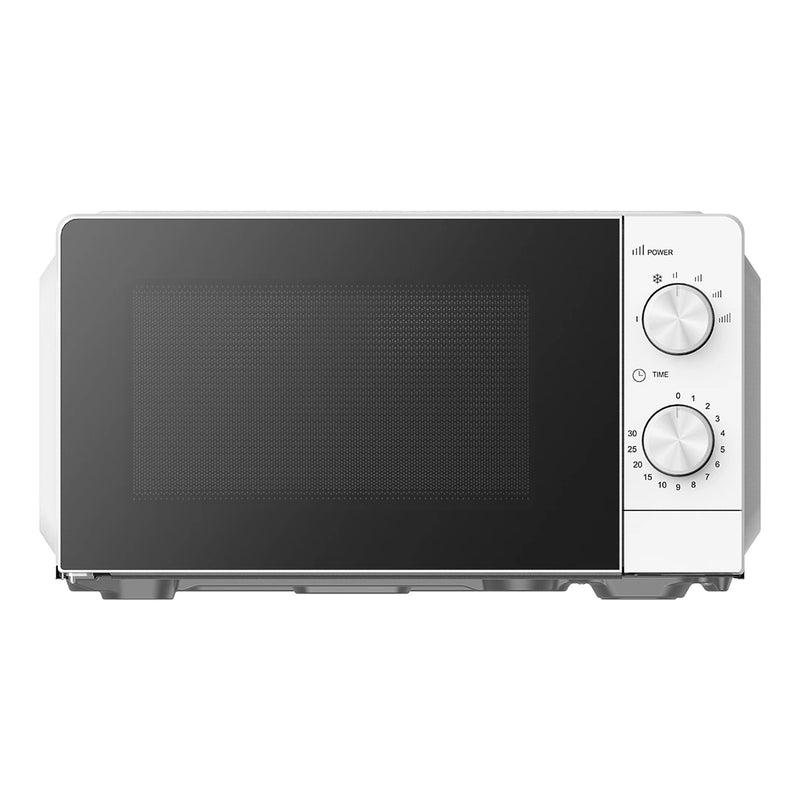Microondas Svan SMW2701 blanco de 20 litros, vista frontal con sus dos mandos