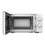 Microondas Svan SMW2701 con la puerta abierta: cavidad esmaltada y plato giratorio de cristal