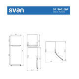 Dibujo técnico con las medidas del Svan SF17601ENF: 170,5 × 60,5 × 68 cm