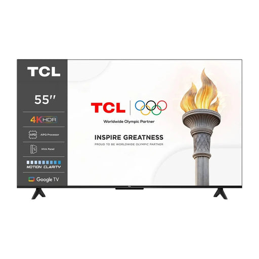 Televisor TCL 55P61K de 55 pulgadas 4K UHD con Google TV visto de frente