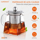 Tetera Cuperinox 350 ml: apta para microondas y lavavajillas, vidrio de borosilicato