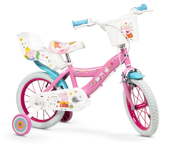 Bicicleta Toimsa 14 pulgadas Peppa Pig rosa con ruedines y cesta para niñas