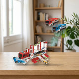 Toy Planet Camión y Pista 2 en 1 unfolded into a car track on a table, with fire and police truck versions