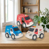 Toy Planet Eco Friends Coches de Emergencias (0M283M) sobre una mesa de madera