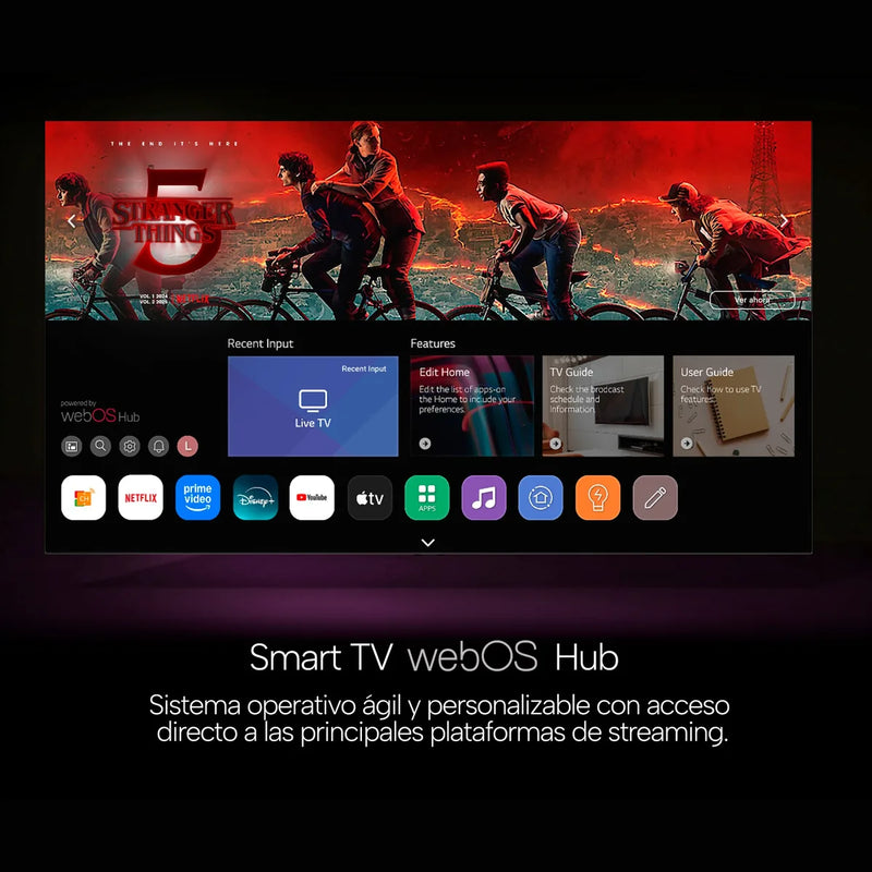 Pantalla de inicio de Smart TV webOS Hub en el televisor Genium GTV24HD