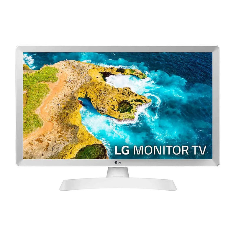 Televisor LG 24TQ510S-WZ blanco de 24 pulgadas de frente con la pantalla encendida